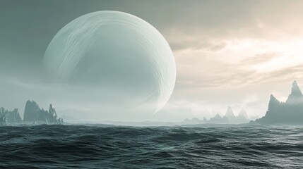 3D Render of a Sunset Over the Ocean: Volumetric Lighting and Hyper-Realistic Atmosphere