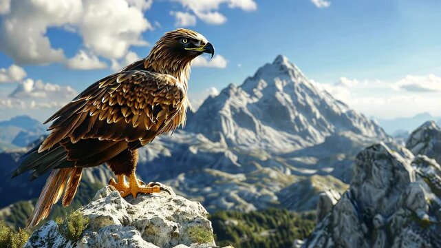 Majestic griffin perched on a rocky outcrop, its eagle eyes scanning the horizon