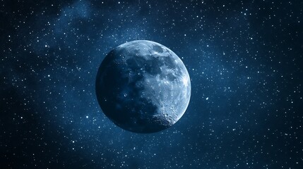 Fototapeta premium Celestial Moon: A Serene Night Sky in Deep Blue Hues