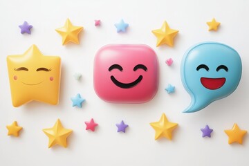 Fototapeta premium Customer reviews and feedback with speech bubbles, stars