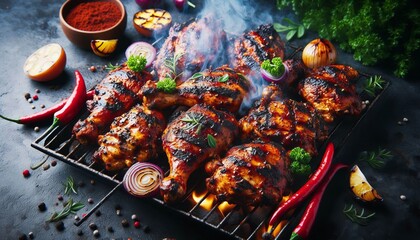 Jamaican Jerk Chicken &ndash; Spicy marinated chicken grilled over c