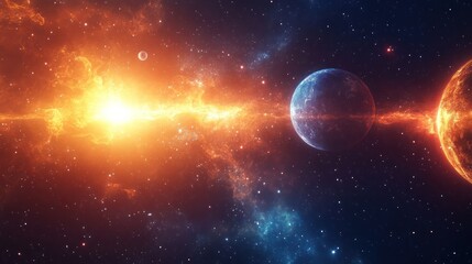 Obraz premium Stunning depiction of cosmic event featuring two planets in a vibrant galaxy