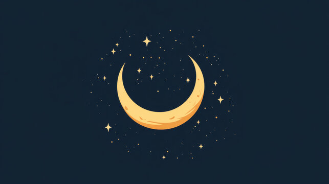 Crescent moon and stars night sky illustration, mystical design for websites