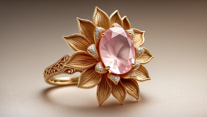 Elegant Gold Ring Adorned With Pink Gemstone And Diamond Accents
