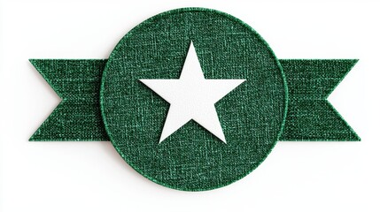 Green Star Badge with Ribbon on a White Background for Awards