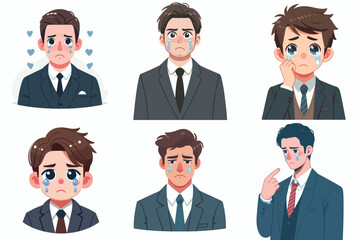 vector of a man in a suit crying