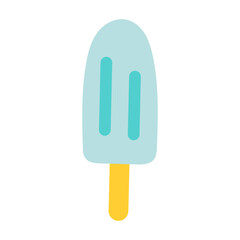 A cartoonish blue ice cream cone with a yellow stick. The ice cream is in the middle of the cone and the stick is sticking out of the top