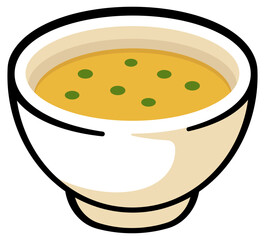 illustration of a bowl of pea soup with a black outline and no background