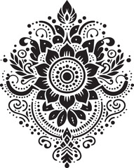 Black and White Mehndi Design Vector | Intricate Henna Art Illustration