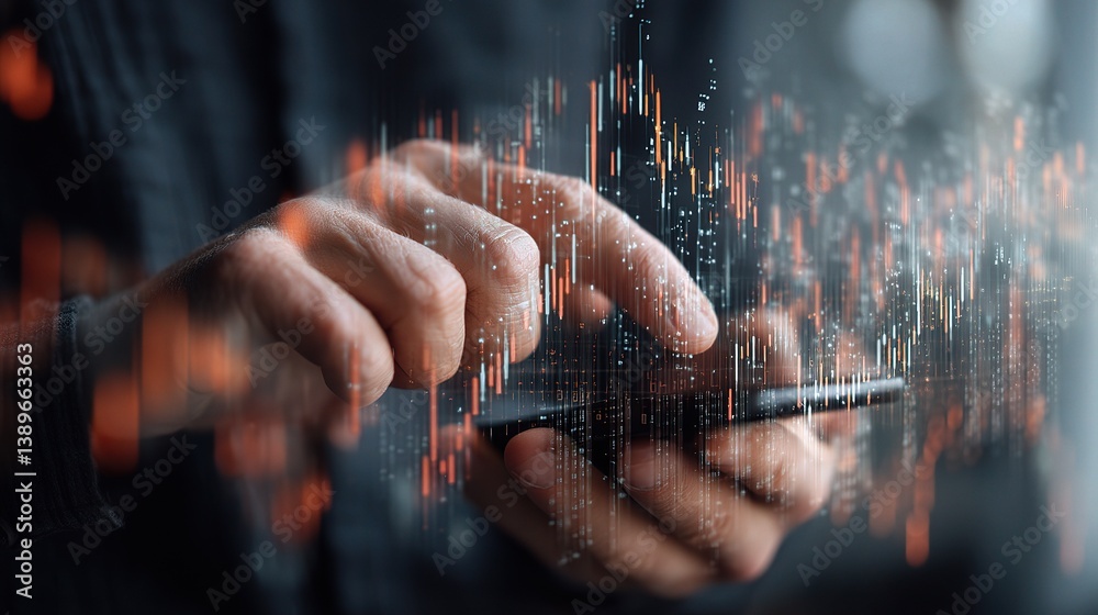 Poster Double Exposure of Hands Using Smartphone with Data Overlay