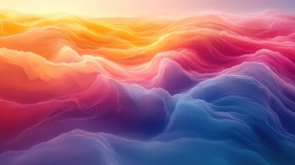 Colorful, vibrant abstract landscape with layered, undulating forms