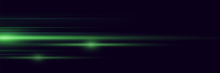 Green light horizontal lines of light. Laser beam effect.