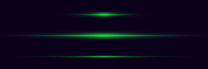Green light horizontal lines of light. Laser beam effect.