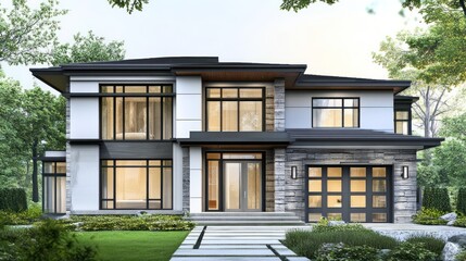 Modern House Exterior in Suburban Setting