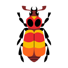 Stylized, cartoonish beetle with unique and colorful design. Hand drawn trendy flat style. Simple, Minimalist design, clean lines modern flat style. Ideal for nature designs or childrens illustrations