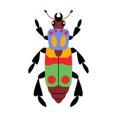 Stylized, cartoonish beetle with unique and colorful design. Hand drawn trendy flat style. Simple, Minimalist design, clean lines modern flat style. Ideal for nature designs or childrens illustrations