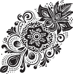 Black and White Mehndi Design Vector | Intricate Henna Art Illustration