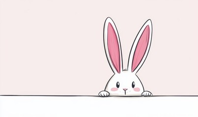 Obraz premium Cute cartoon rabbit peeking over a white surface with big expressive eyes and long ears