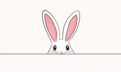 Obraz premium Cute cartoon rabbit peeking over a white surface with big expressive eyes and long ears