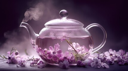 Flower tea brewing blissfully. Generative AI