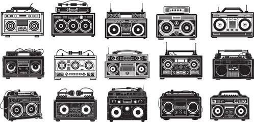 80's Boombox icon linear black on white background