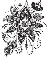 Black and White Mehndi Design Vector | Intricate Henna Art Illustration