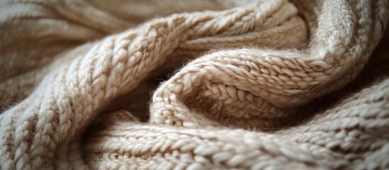 Soft, beige knitted fabric texture, close-up