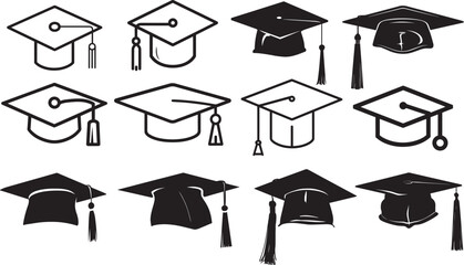 mortarboard, graduate hat icon linear black on white