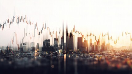 Fototapeta premium Dynamic Double Exposure of Trading Graph and City Skyline