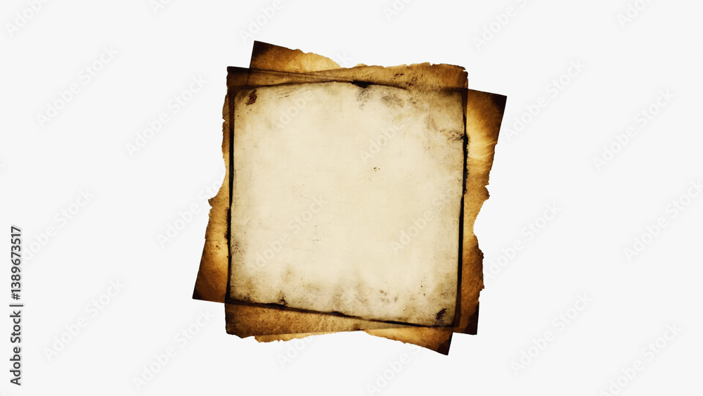 Poster a torn and charred piece of paper with a singed edge, perfect for representing nostalgia, history, o