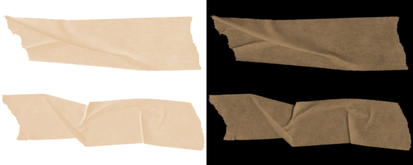 Torn masking tape elements featuring realistic textures and ripped edges, ideal for use in layout mockups, digital design, or craft templates. Isolated on a Transparent or White Background