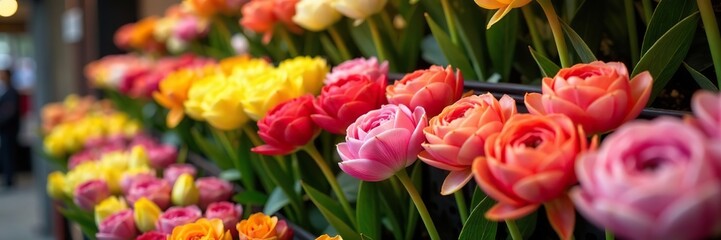 Colorful spring flowers on display at a local florist in Paris, France,  flowers,  spring