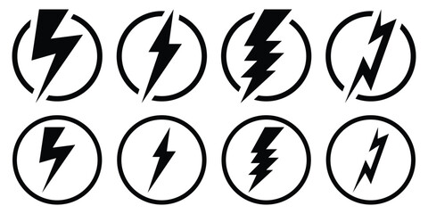 Black lightning bolt, thunder icon, thunderbolt  energy icon vector illustration