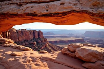 Delicate Arch in Utah framed by stone formation,  majestic,  stone