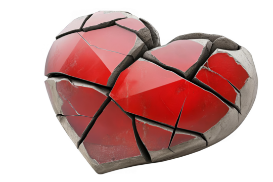 3D Abstract Broken Heart on Transparent Background Isolated Illustration