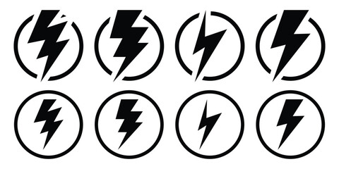 Black lightning bolt, thunder icon, thunderbolt  energy icon vector illustration