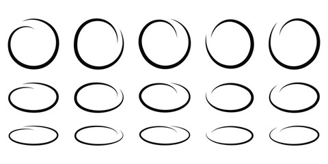 Set of hand drawn doodle ellipses, doodle circles
