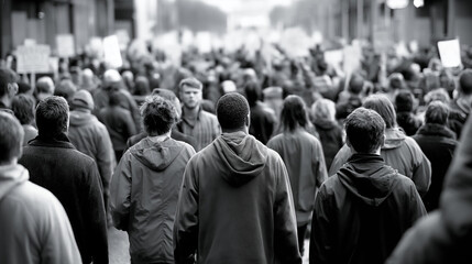 Black and White Protest Crowd on the Street