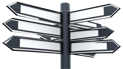 3D Illustration Sign Direction Pointers With Blank White Boards Isolated