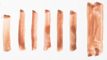 Set of watercolor brushstroke in the 2025 color of the year Mocha Mousse. Hand drawn textured template with elegant warm brown tone. Perfect for creating trendy graphic resource