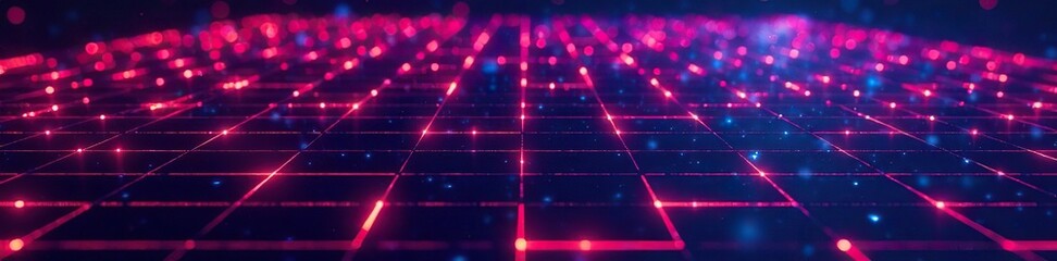 Obraz premium Futuristic neon grid pattern with glowing lights, technology, background