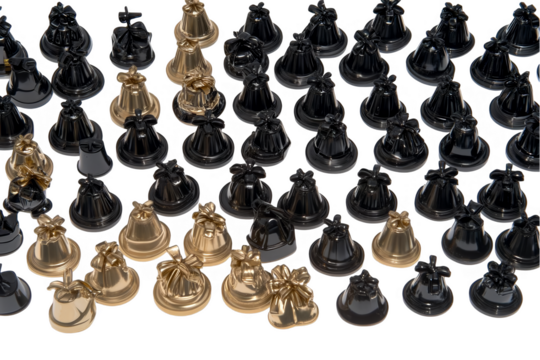 3D Render Of Shiny Gold And Black Chess Pieces On Transparent Background