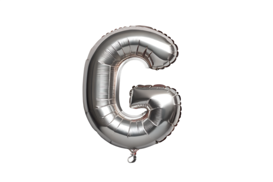 G capital alphabet chrome silver shine balloon with Transparent background