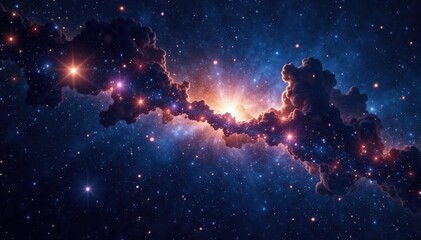 Dark infinite universe filled with shining stars, galaxies, and constellations Spectacular stellar space featuring stardust nebulae in a mesmerizing 3D render,  nebulae,  universe