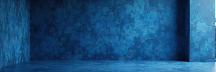Empty dark blue abstract cement wall and studio room with smoke float up interior texture for display products background,  dark blue,  abstract