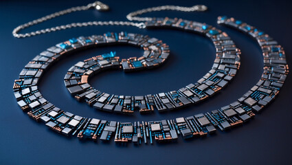 Elegant Silver Necklace And Bracelet With Blue Accents On Dark Background