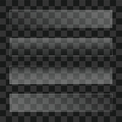 Realistic transparent glass plate window in rectangle frame. Vector