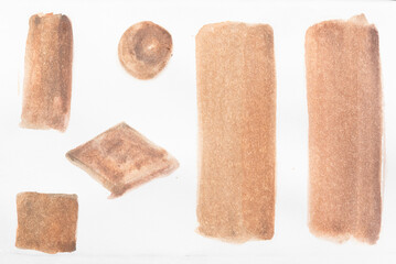 Set of watercolor brushstroke in the 2025 color of the year Mocha Mousse. Hand drawn textured template with elegant warm brown tone. Perfect for creating trendy graphic resource