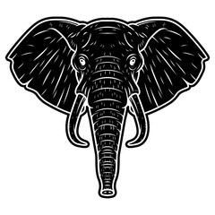 Elephant Head Silhouette – Monochrome Black and White Vector Icon – Wildlife Animal Illustration – EPS File – Isolated on White – Editable and Scalable for Graphic Design