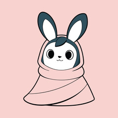 Cute Rabbit Girl Wearing  Blanket Vector